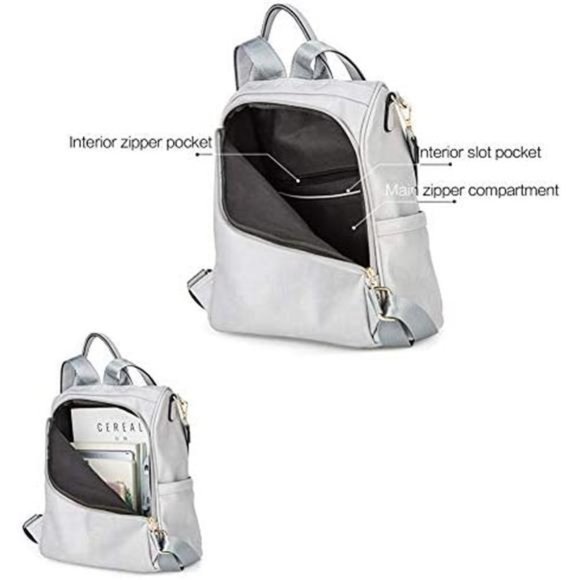 Women Backpack Purse Fashion Leather Elephant Skin Pattern Gray(shiny) - Picture 4 of 6